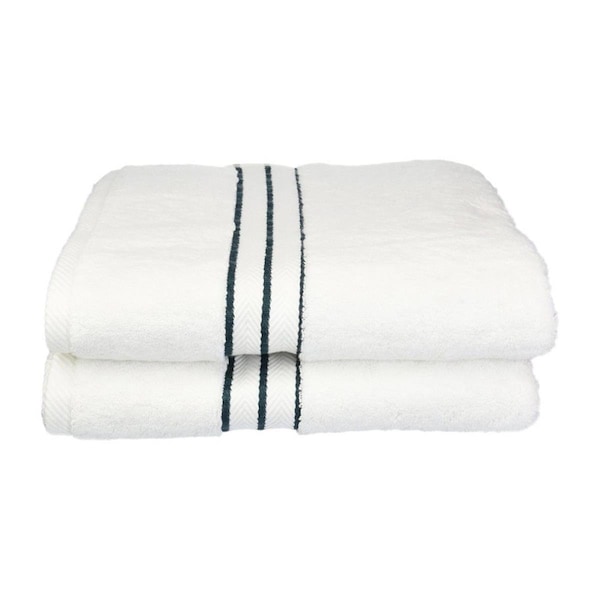 Superior 900GSM-H BTOWEL TL 900 Gsm Egyptian Cotton Bath Towel Set - White With Teal Border- 2 Pieces 900GSM(H) BTOWEL TL - main